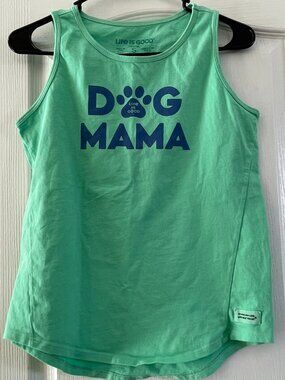 Life Is Good Women’s Dog Mama Tank Top Size S Green Graphic Tee Casual Summer